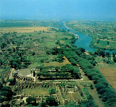 Aerial view of Ostia and the Tiber River