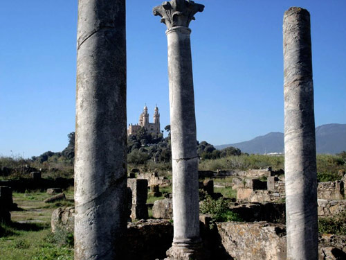 Looking at the distant Annaba basilica through the Hippo ruins.