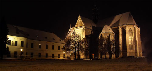 Night at the Augustinian Abbey and minor basilica at Brno, Czech Republic