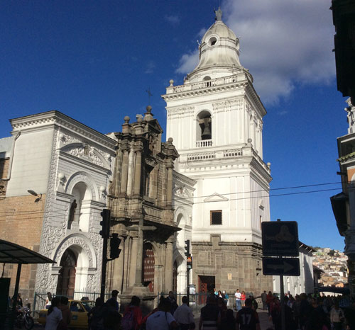The Iglesia de San Agustín (Church of Saint Augustine) in Quito, Ecuador.