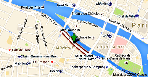 The green arrow indicates the "Quai des Grands Augustins" in Paris