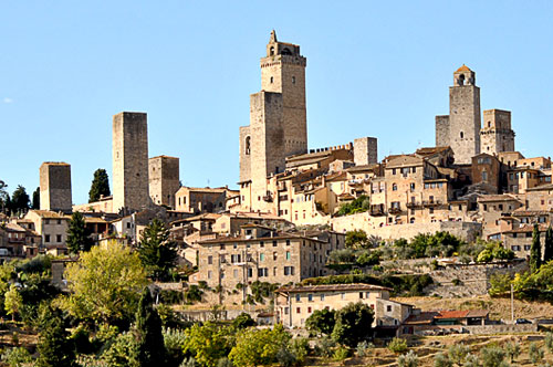 A hillside of the town of San Gimignano, Tuscany, Italy.