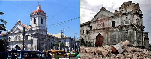 The Basilica of the Santo Niño in Cebu, before and after the 2013 earthquake