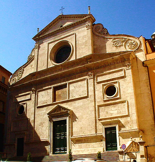 Church of St Augustine, Rome. Estuteville's wording is shaded by the ledge.