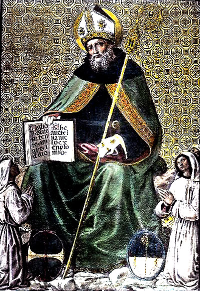 Augustine depicted as a bishop and founder of  community