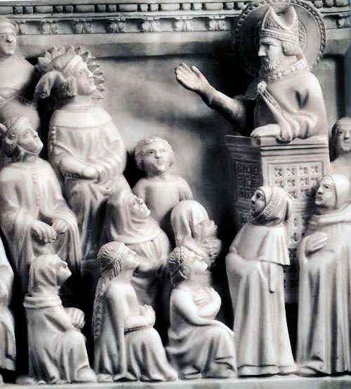 Augustine preaching: on his tomb at the Augustinian church in Pavia, Italy