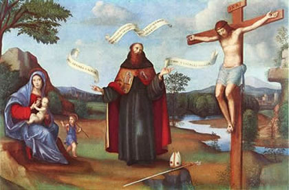 Mary, Augustine and the crucified Christ.