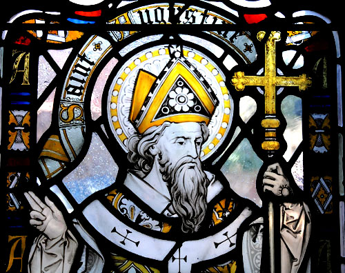 St Augustine of Hippo depicted in a leadlight church window