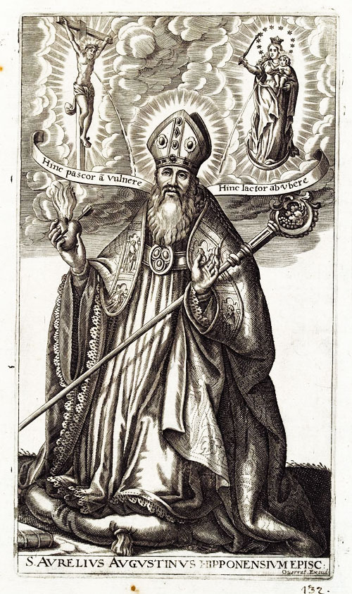 The frontispiece of a book in Latin about Saint Augustine