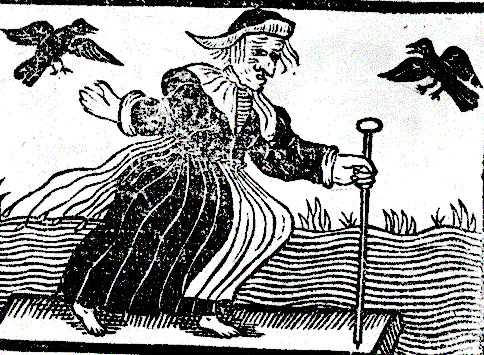 A early woodcut depicting a witch