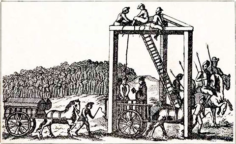 The gallows at Tyburn in London, the fate of many accused witches