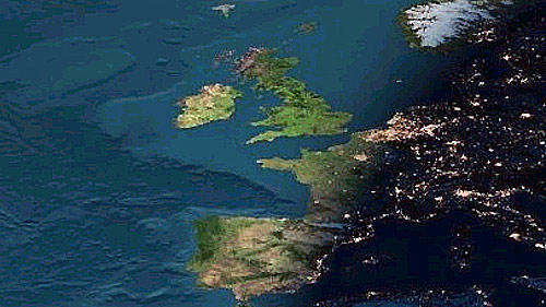 Sunrise over England and Ireland