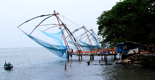 Traditional fishing nets at Cochin,operated from the wharf