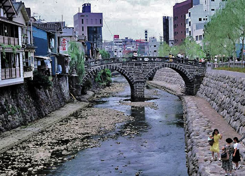 Close to the site of the "Spectacles Bridge," until recently a hardware store in the Motofurukawa section of Nagasaki occupied the site of the seventeenth-century Church of St Augustine