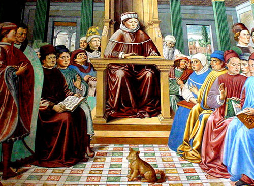  At San Gimignano in Italy a fresco of Augustine teaching (Benozzo Gozzoli)