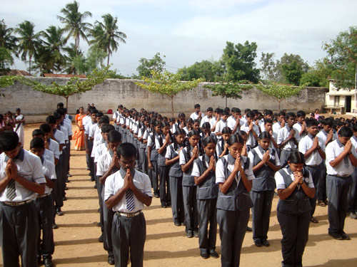 Morning prayer at an Augustinian high school in southern India.