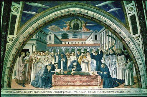 Death of Augustine: fresco by Gozzolli in San Gimignano Augustinian church