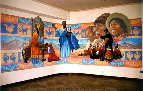 Wall painting at  the Augustinian priory at Cochabamba, Bolivia