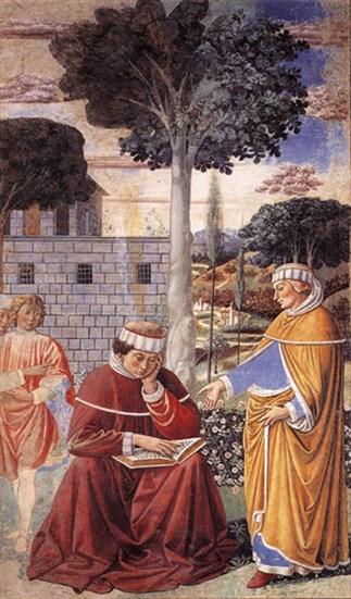 Alypius (standing) in the garden at Milan