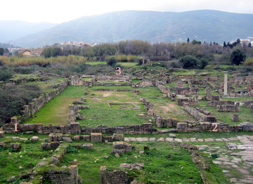 The basilica covers the area bounded by the pink numbers 1, 2 and 3.