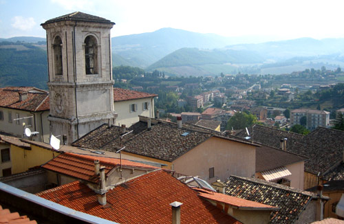 From Cascia's hilltop Shrine, the village cascades down the hillside