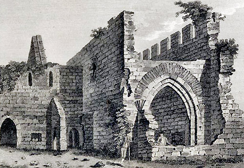 An older sketch of the ruins of the Augustinian monastery at Murrisk