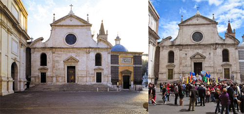 Church of Santa Maria del Popolo, with the Roman Wall to its left