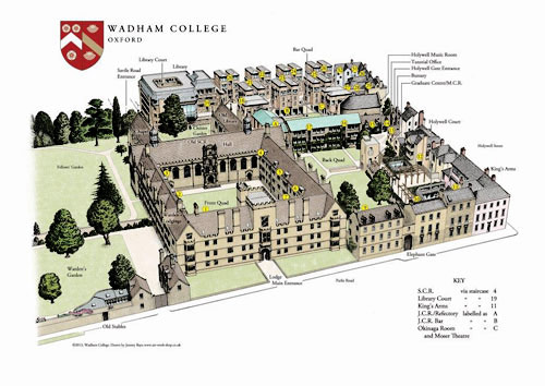 Layout map of Wadham College, University of Oxford