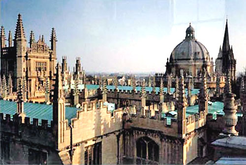 The spires of Wadham College, earlier an Augustinian site in Oxford