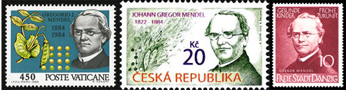 Many European nations featured Mendel on their postage stamps