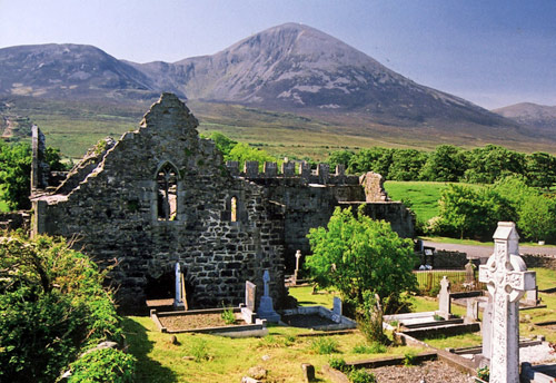 Murrisk Abbey,with  Croagh Patrick mountain in the background