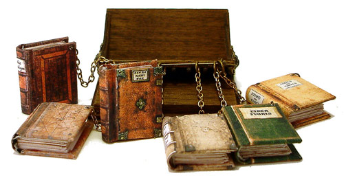 A medieval bookcase of chained books