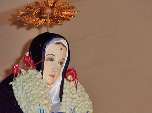 A statue of St Rita in the Church and Shrine on the hillside at Cascia, Italy.