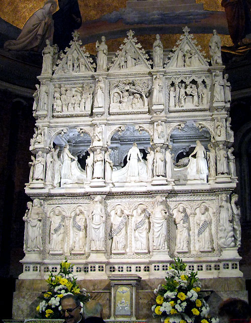 Altar of the Church of St Peter in Ciel d'Oro & Augustine's tomb behind it