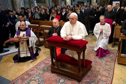 Newly-elected Pope at the Vatican parish church of St Anna, 17 March 2013
