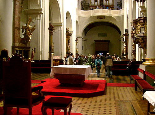 Looking down the Augustinian Church of St Thomas in Prague